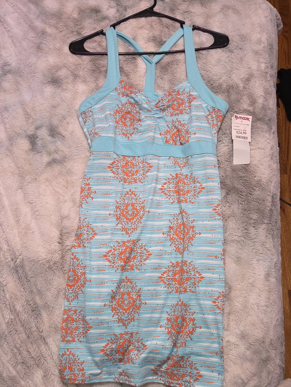 lola Light Blue & Coral Patterned Midi Dress